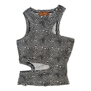 Beige Botany Black & White Graphic Print Cutout Tank Top –Size S Boho Slvls Top